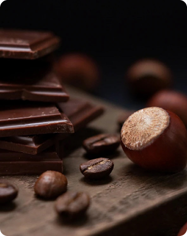 chocolate cubes and hazelnuts
