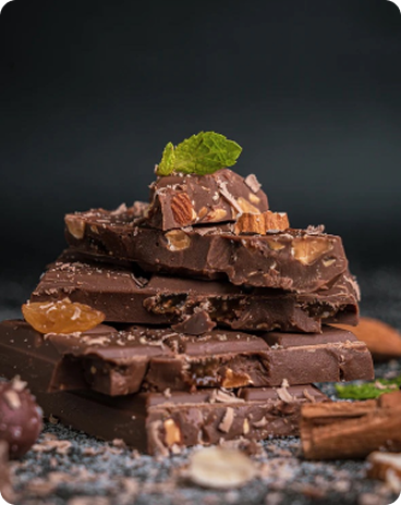 chocolate cubes and candied fruits